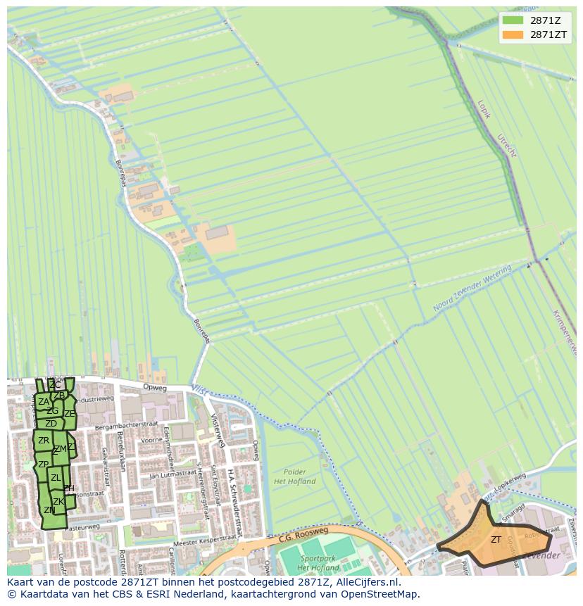 Afbeelding van het postcodegebied 2871 ZT op de kaart.