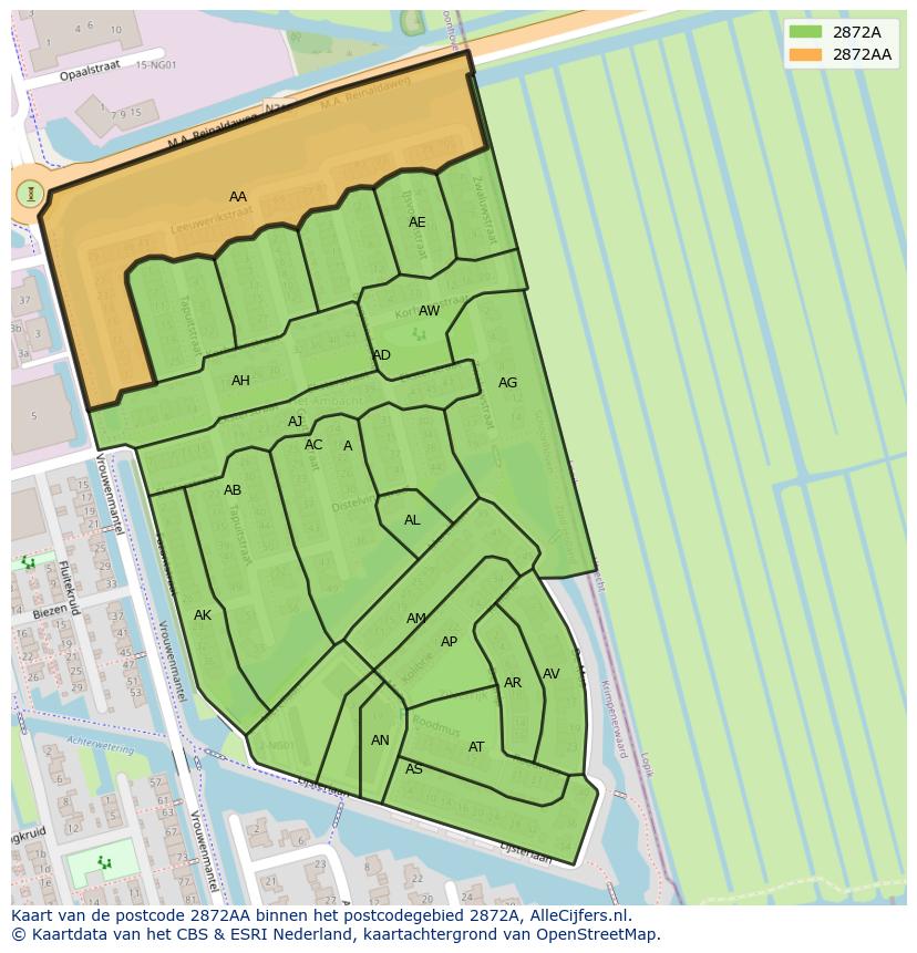 Afbeelding van het postcodegebied 2872 AA op de kaart.