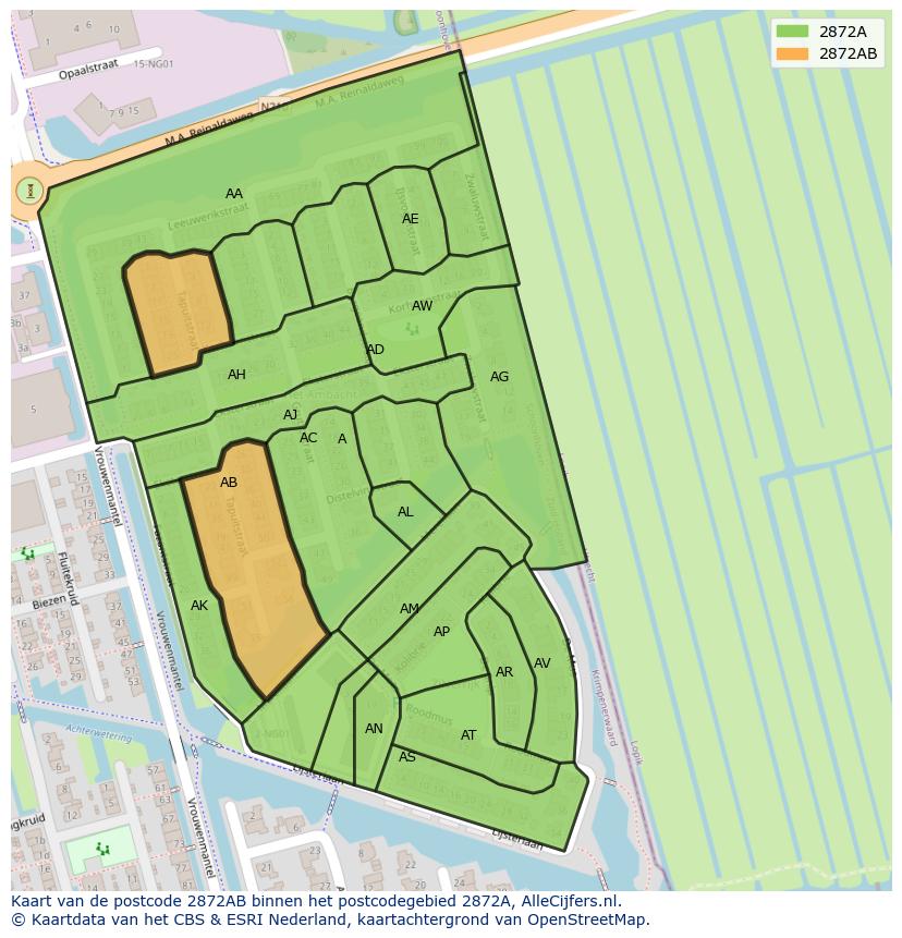 Afbeelding van het postcodegebied 2872 AB op de kaart.