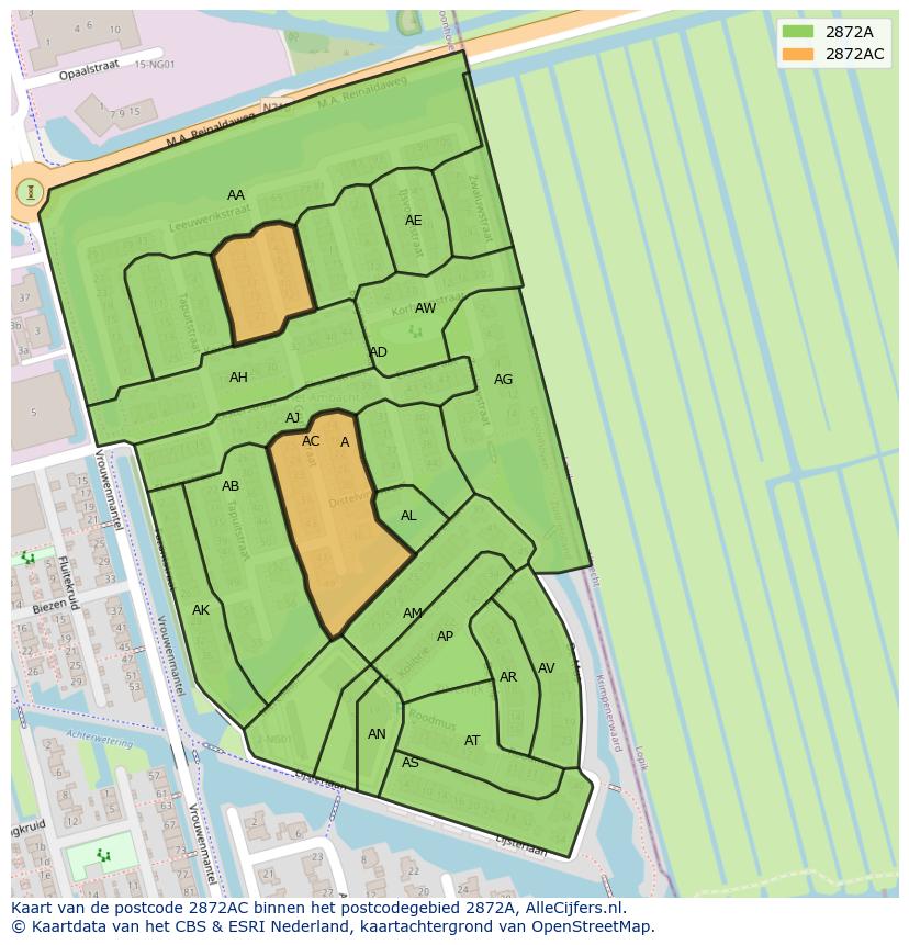 Afbeelding van het postcodegebied 2872 AC op de kaart.