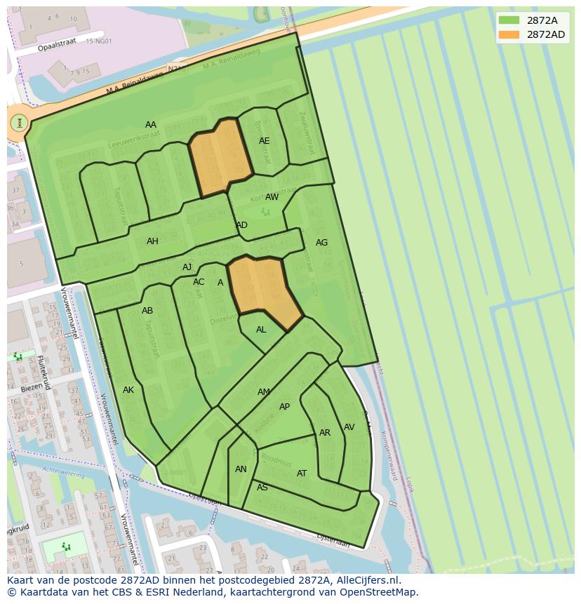 Afbeelding van het postcodegebied 2872 AD op de kaart.