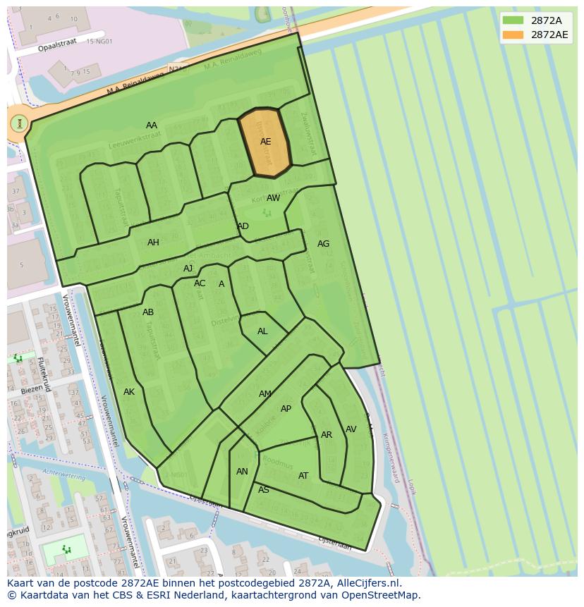 Afbeelding van het postcodegebied 2872 AE op de kaart.