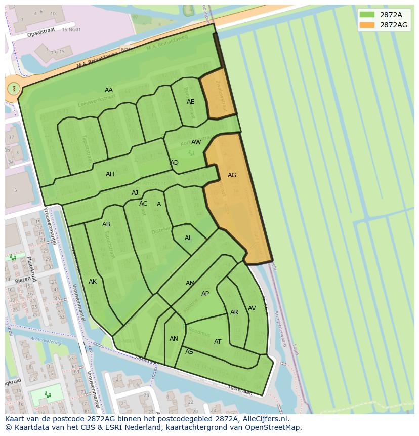 Afbeelding van het postcodegebied 2872 AG op de kaart.