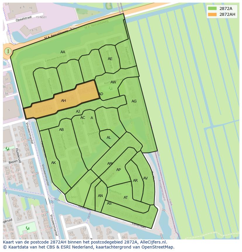 Afbeelding van het postcodegebied 2872 AH op de kaart.