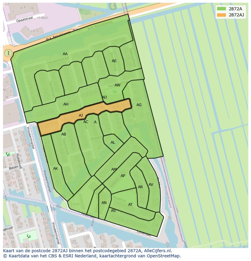 Afbeelding van het postcodegebied 2872 AJ op de kaart.