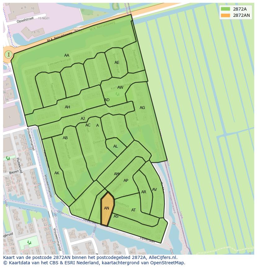 Afbeelding van het postcodegebied 2872 AN op de kaart.