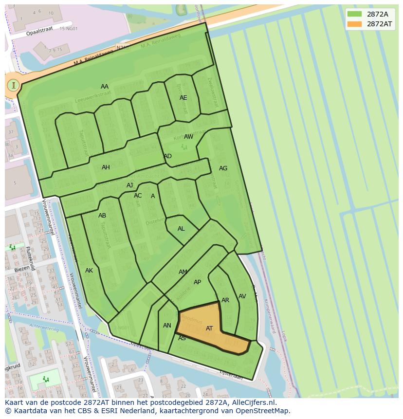 Afbeelding van het postcodegebied 2872 AT op de kaart.