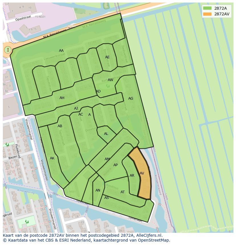 Afbeelding van het postcodegebied 2872 AV op de kaart.