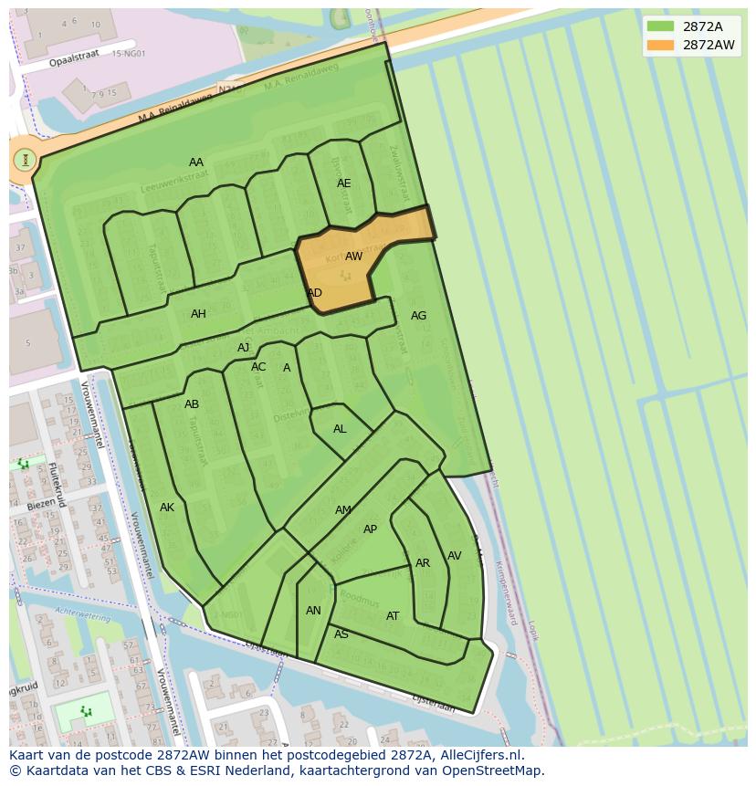 Afbeelding van het postcodegebied 2872 AW op de kaart.