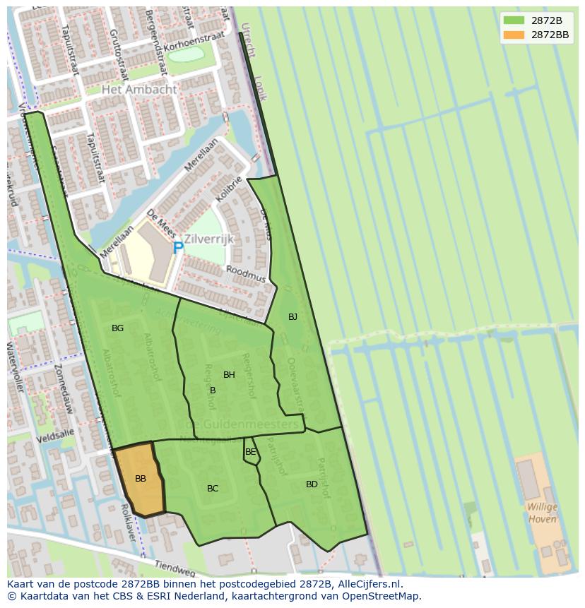 Afbeelding van het postcodegebied 2872 BB op de kaart.