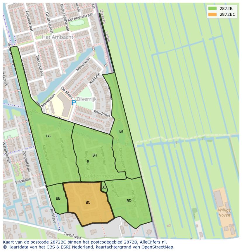 Afbeelding van het postcodegebied 2872 BC op de kaart.