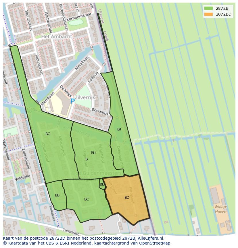 Afbeelding van het postcodegebied 2872 BD op de kaart.