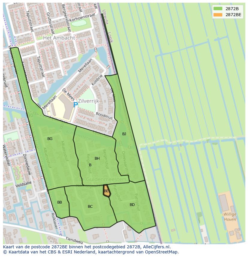 Afbeelding van het postcodegebied 2872 BE op de kaart.