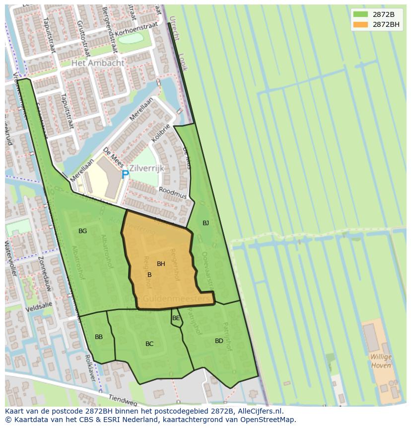 Afbeelding van het postcodegebied 2872 BH op de kaart.