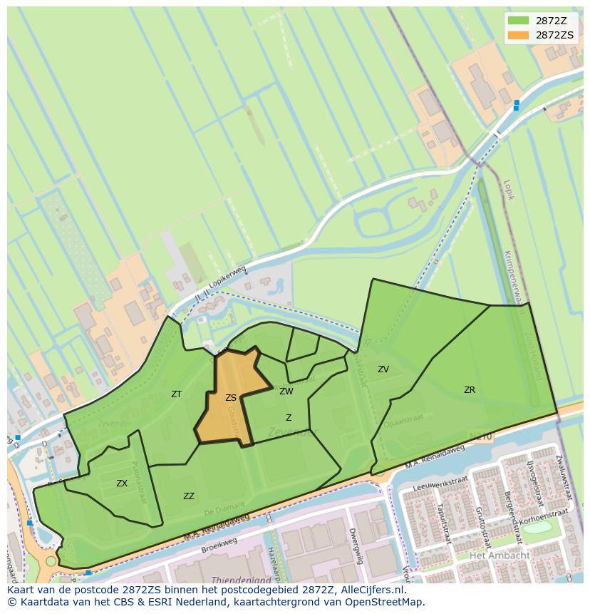 Afbeelding van het postcodegebied 2872 ZS op de kaart.