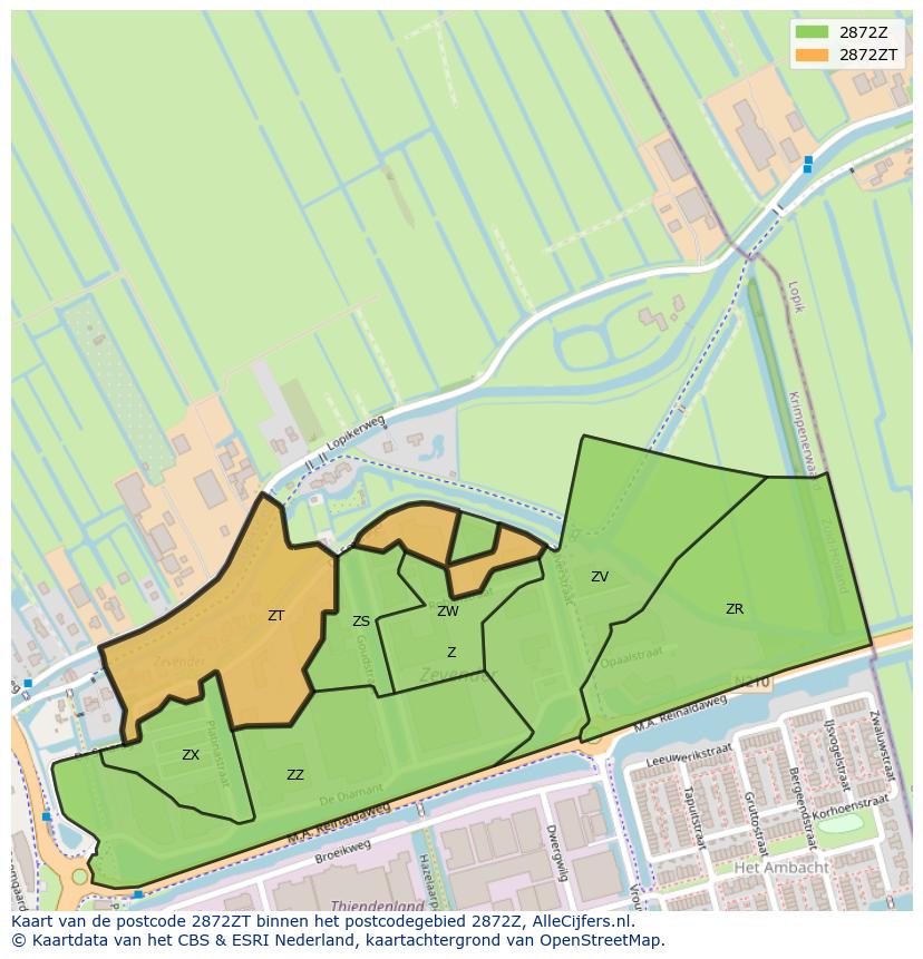Afbeelding van het postcodegebied 2872 ZT op de kaart.