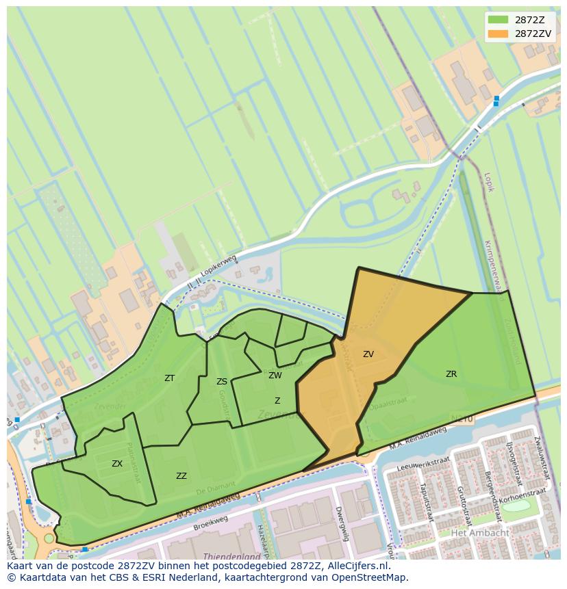 Afbeelding van het postcodegebied 2872 ZV op de kaart.