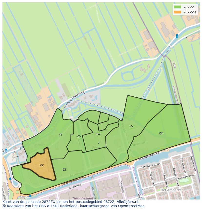 Afbeelding van het postcodegebied 2872 ZX op de kaart.