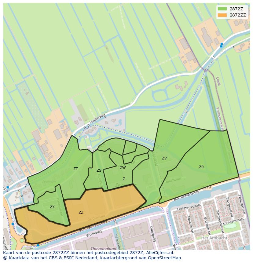 Afbeelding van het postcodegebied 2872 ZZ op de kaart.