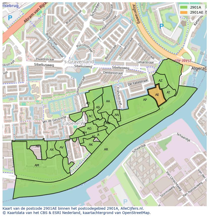 Afbeelding van het postcodegebied 2901 AE op de kaart.