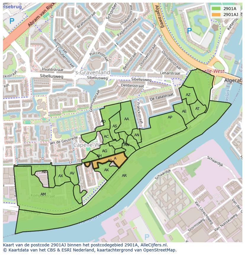 Afbeelding van het postcodegebied 2901 AJ op de kaart.