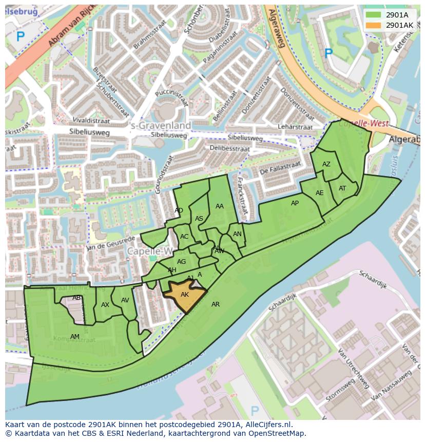 Afbeelding van het postcodegebied 2901 AK op de kaart.