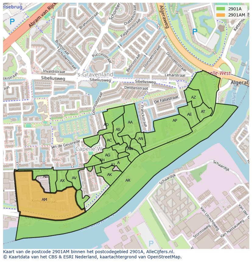 Afbeelding van het postcodegebied 2901 AM op de kaart.