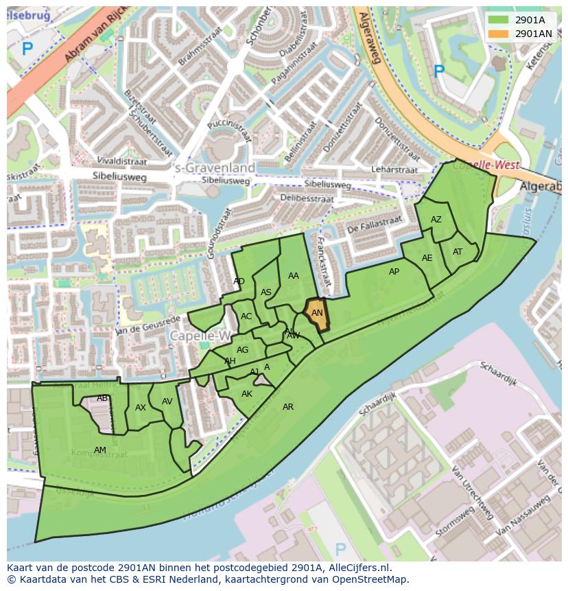 Afbeelding van het postcodegebied 2901 AN op de kaart.
