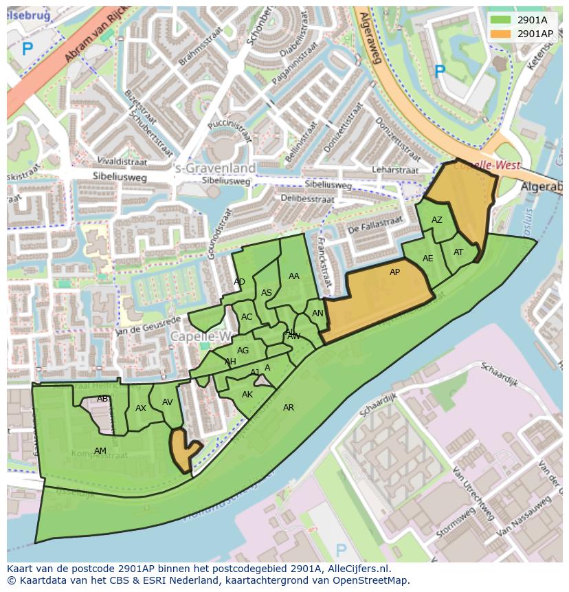 Afbeelding van het postcodegebied 2901 AP op de kaart.