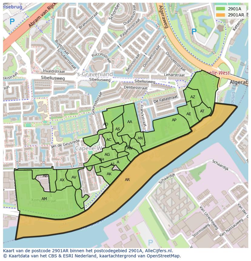 Afbeelding van het postcodegebied 2901 AR op de kaart.
