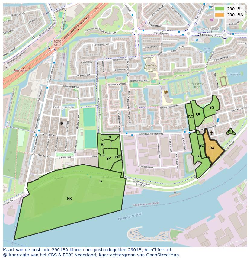 Afbeelding van het postcodegebied 2901 BA op de kaart.