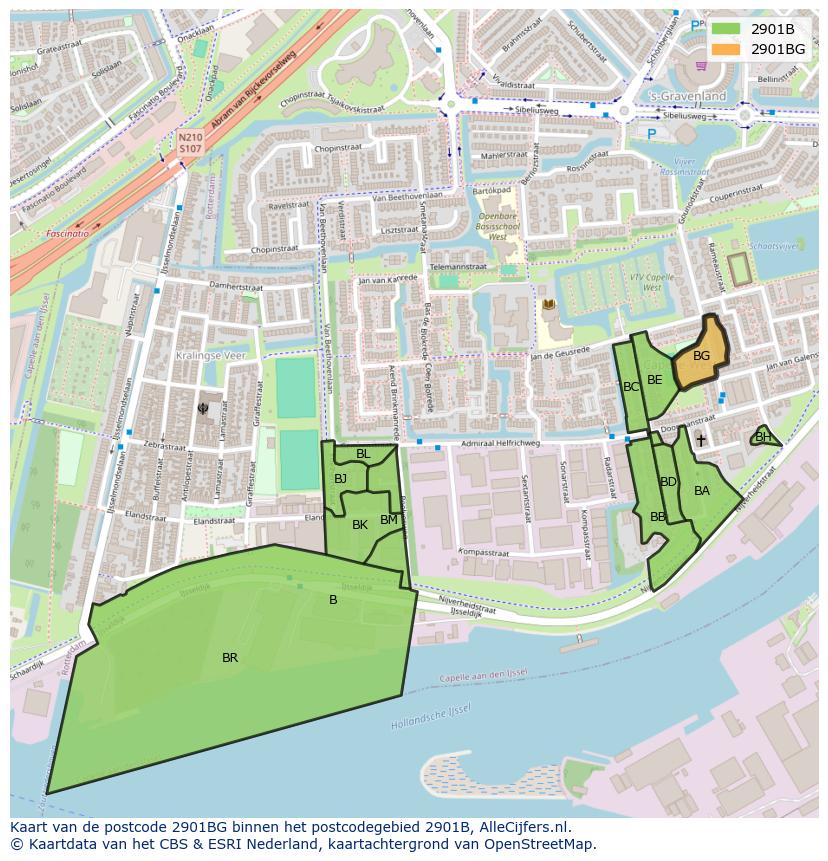 Afbeelding van het postcodegebied 2901 BG op de kaart.