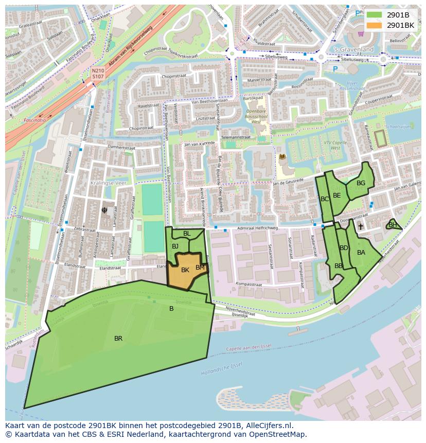 Afbeelding van het postcodegebied 2901 BK op de kaart.
