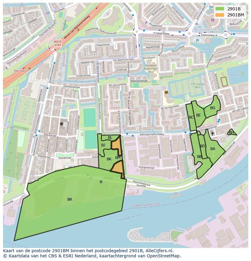 Afbeelding van het postcodegebied 2901 BM op de kaart.