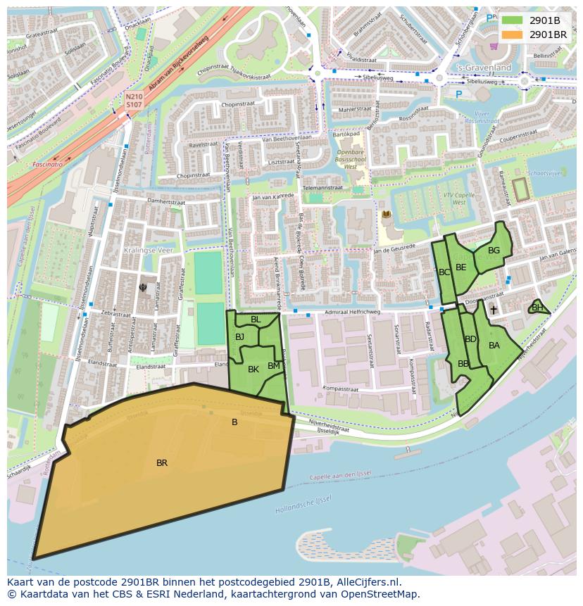 Afbeelding van het postcodegebied 2901 BR op de kaart.
