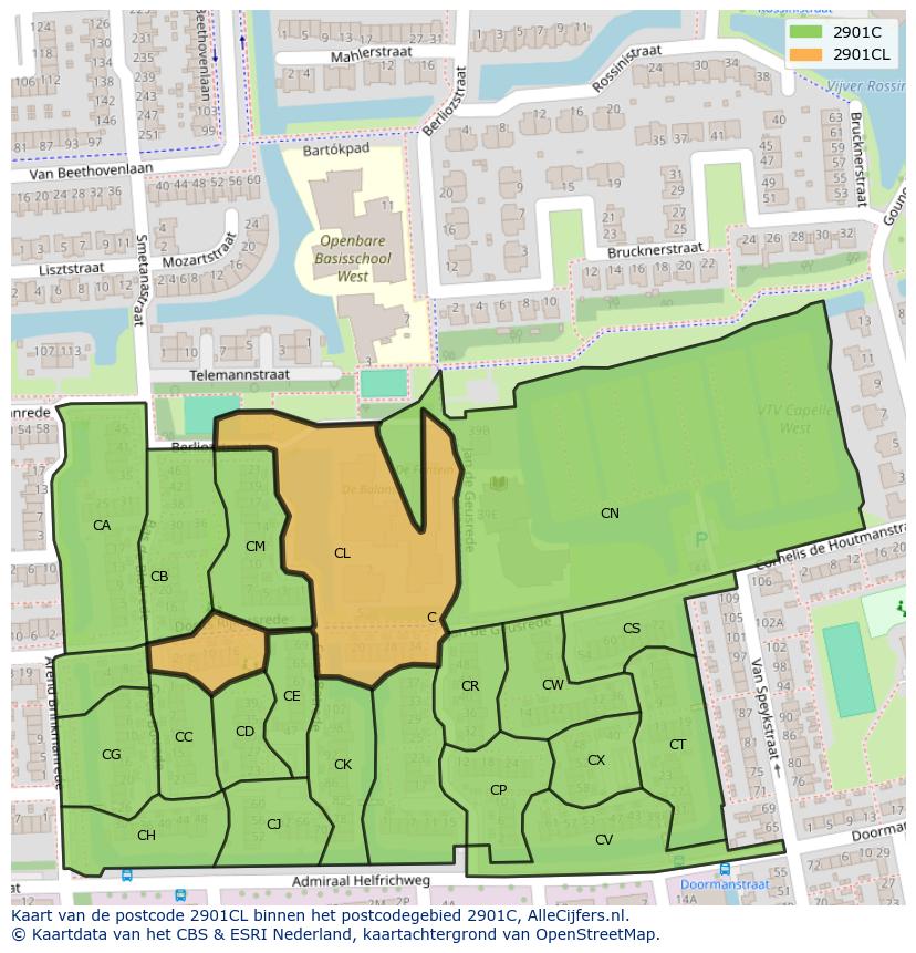 Afbeelding van het postcodegebied 2901 CL op de kaart.