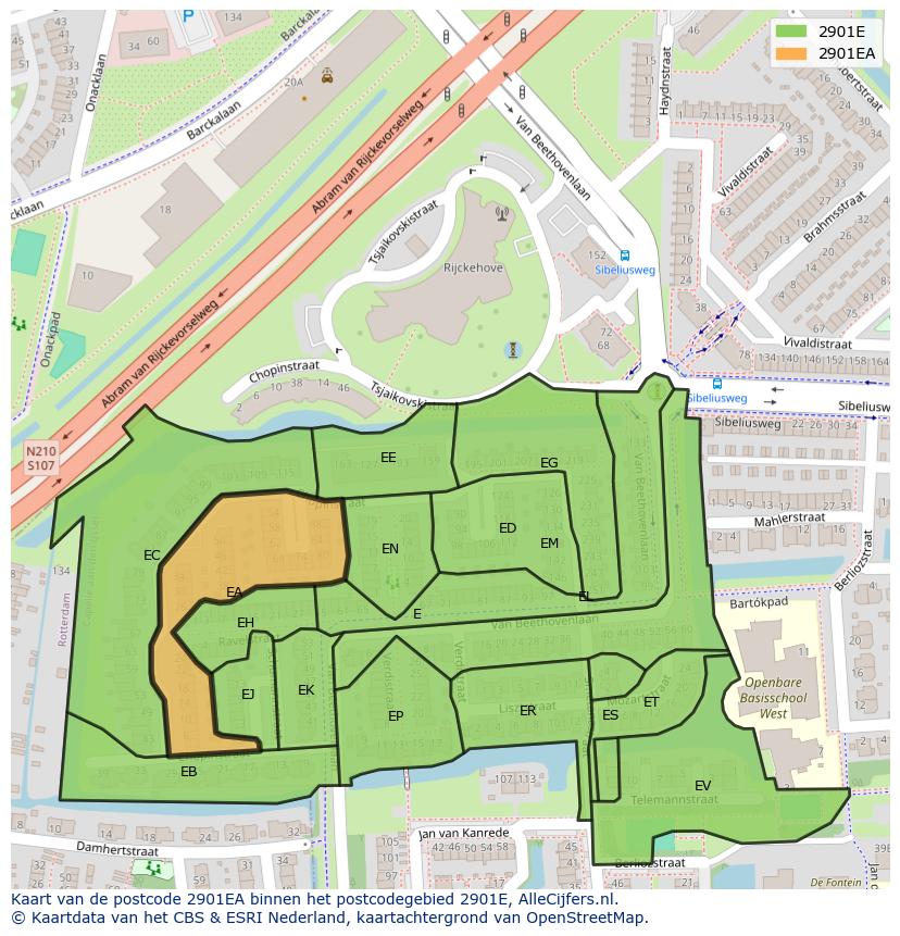 Afbeelding van het postcodegebied 2901 EA op de kaart.