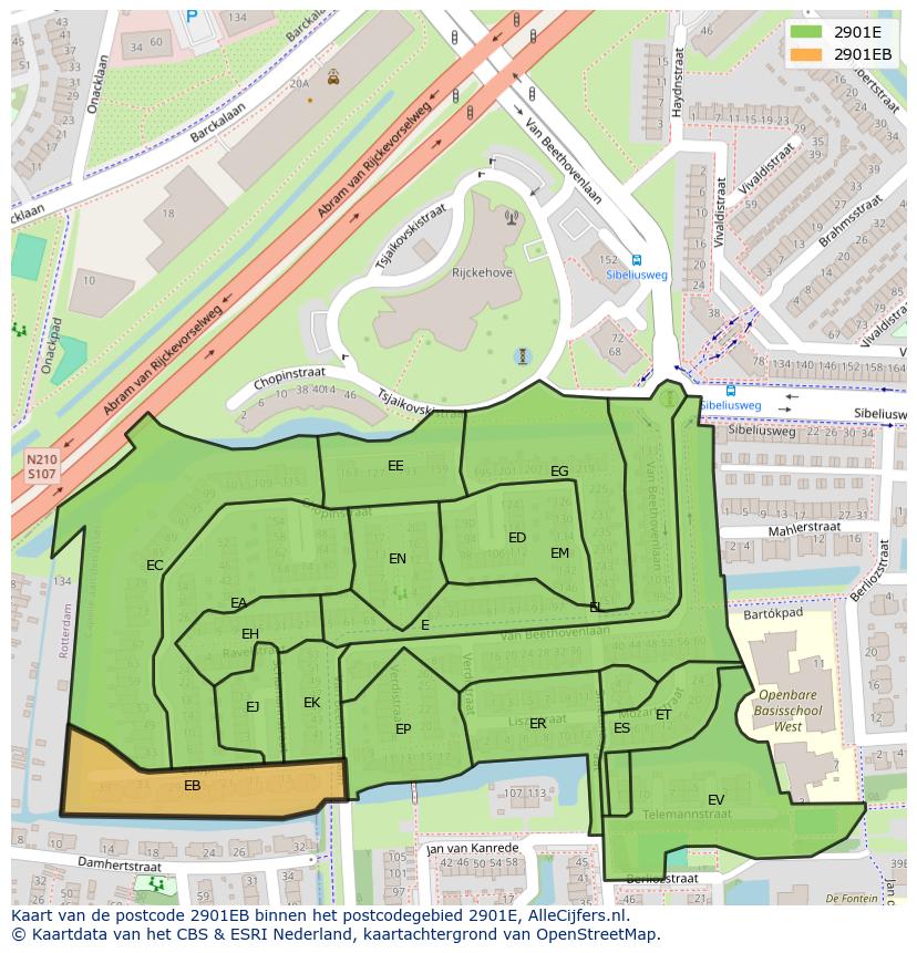 Afbeelding van het postcodegebied 2901 EB op de kaart.