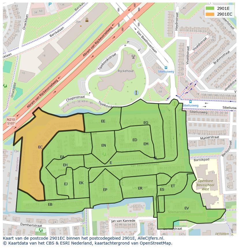 Afbeelding van het postcodegebied 2901 EC op de kaart.