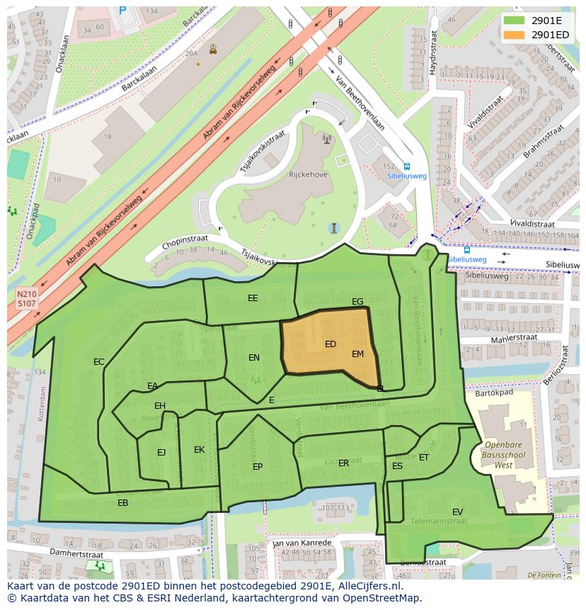 Afbeelding van het postcodegebied 2901 ED op de kaart.