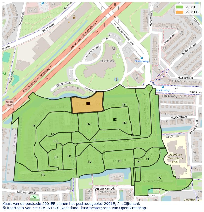 Afbeelding van het postcodegebied 2901 EE op de kaart.