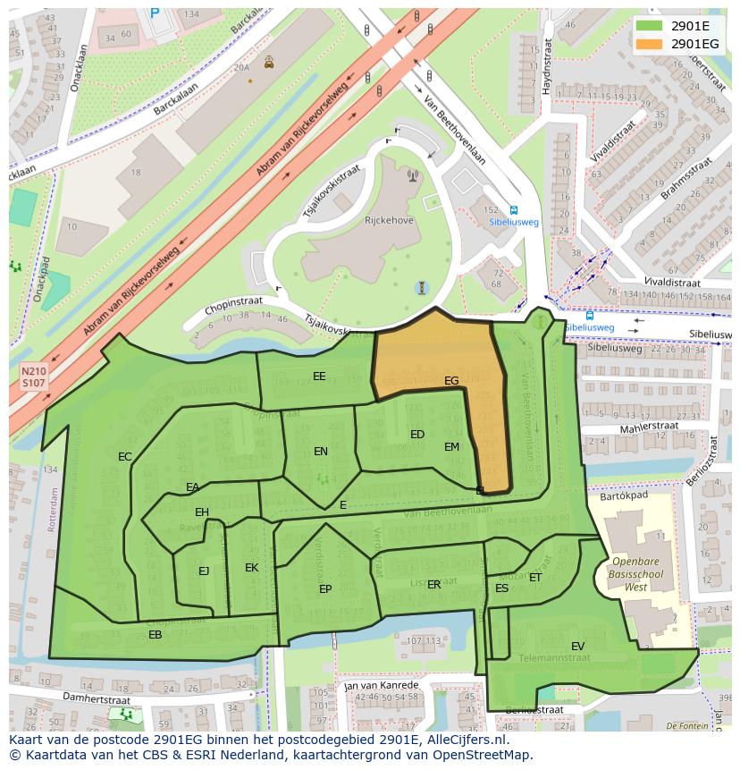 Afbeelding van het postcodegebied 2901 EG op de kaart.