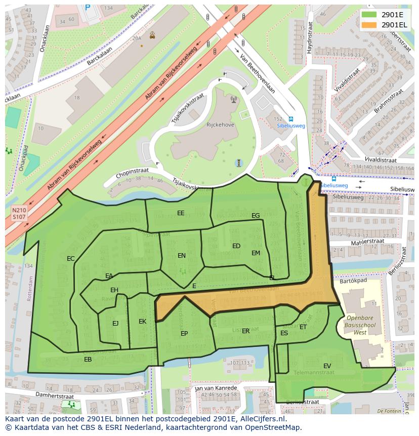 Afbeelding van het postcodegebied 2901 EL op de kaart.