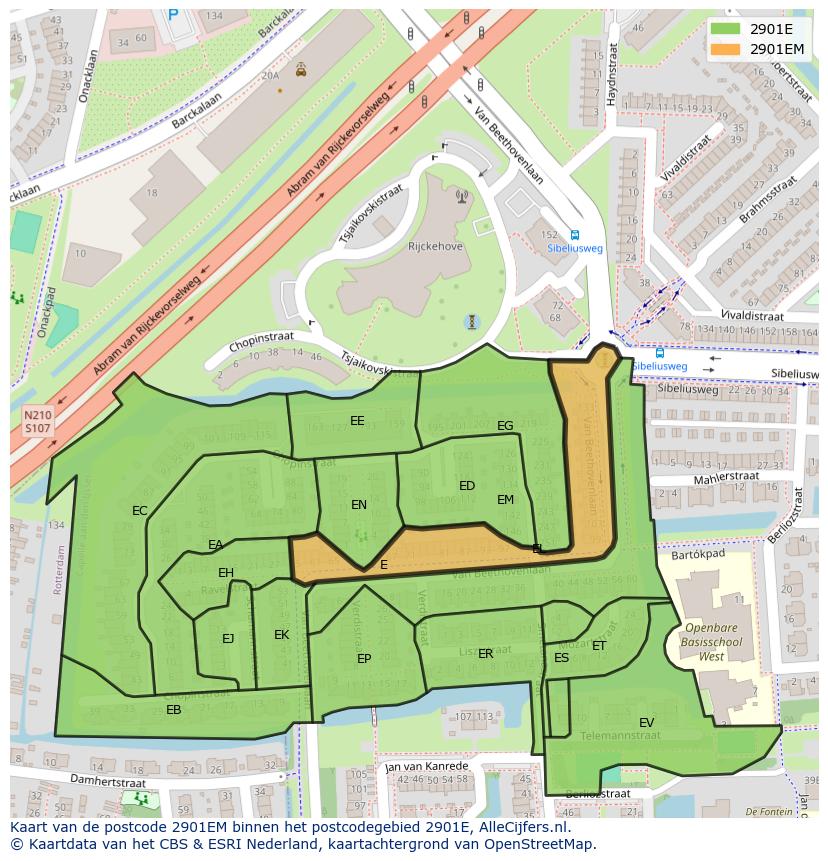 Afbeelding van het postcodegebied 2901 EM op de kaart.