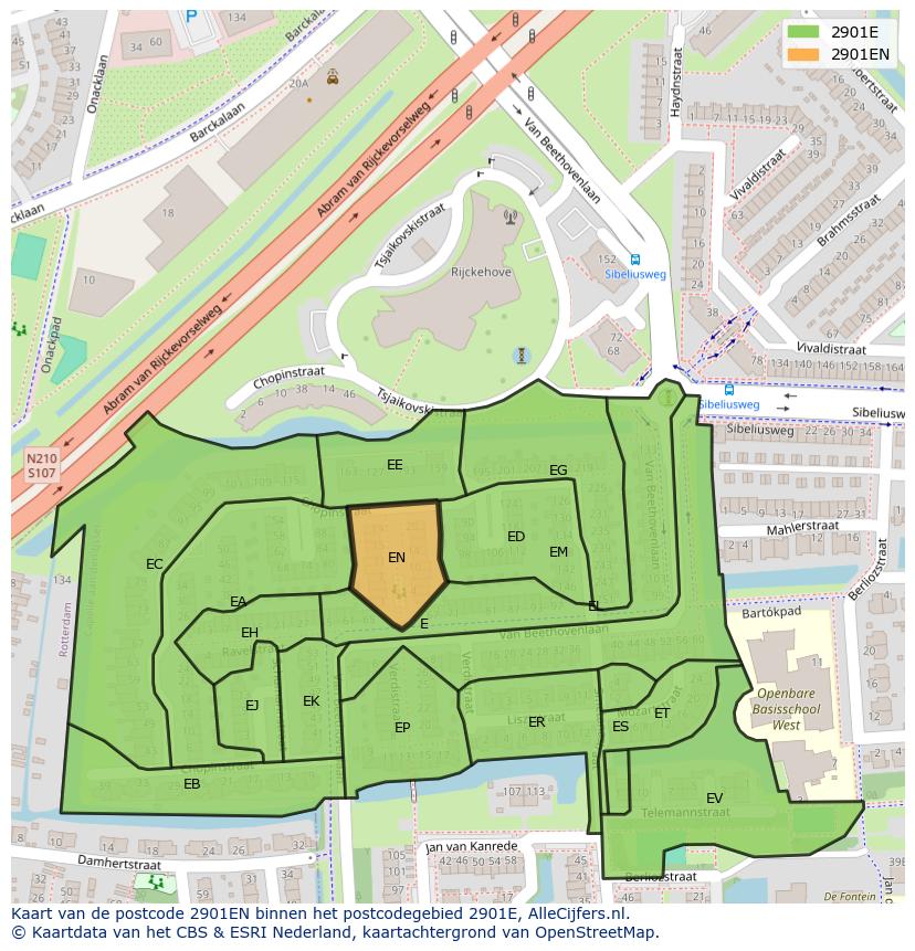 Afbeelding van het postcodegebied 2901 EN op de kaart.