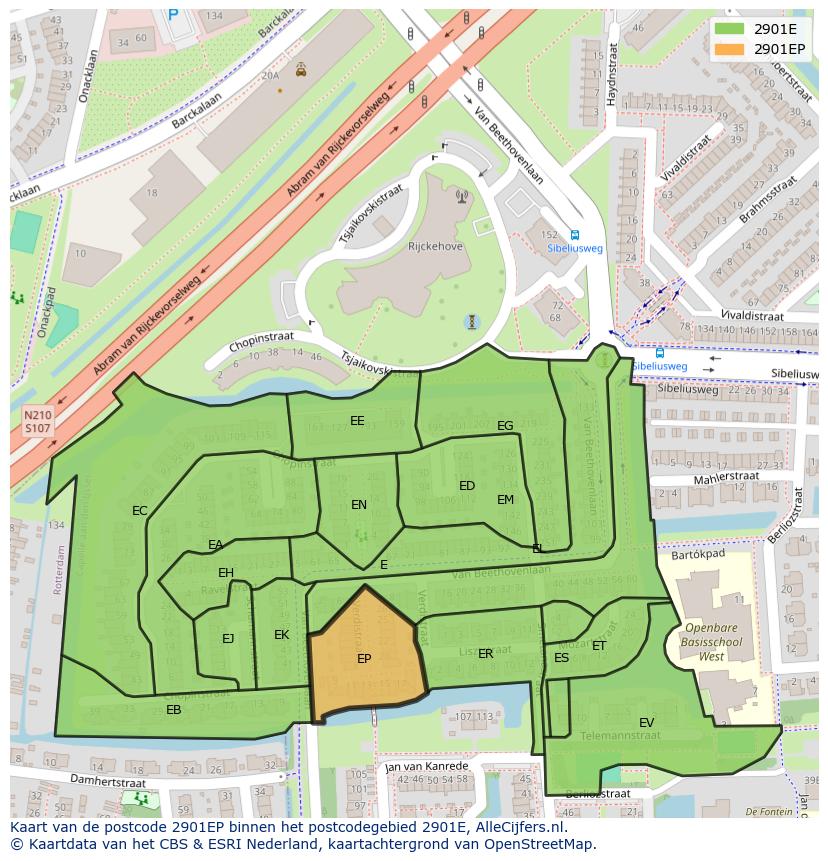 Afbeelding van het postcodegebied 2901 EP op de kaart.
