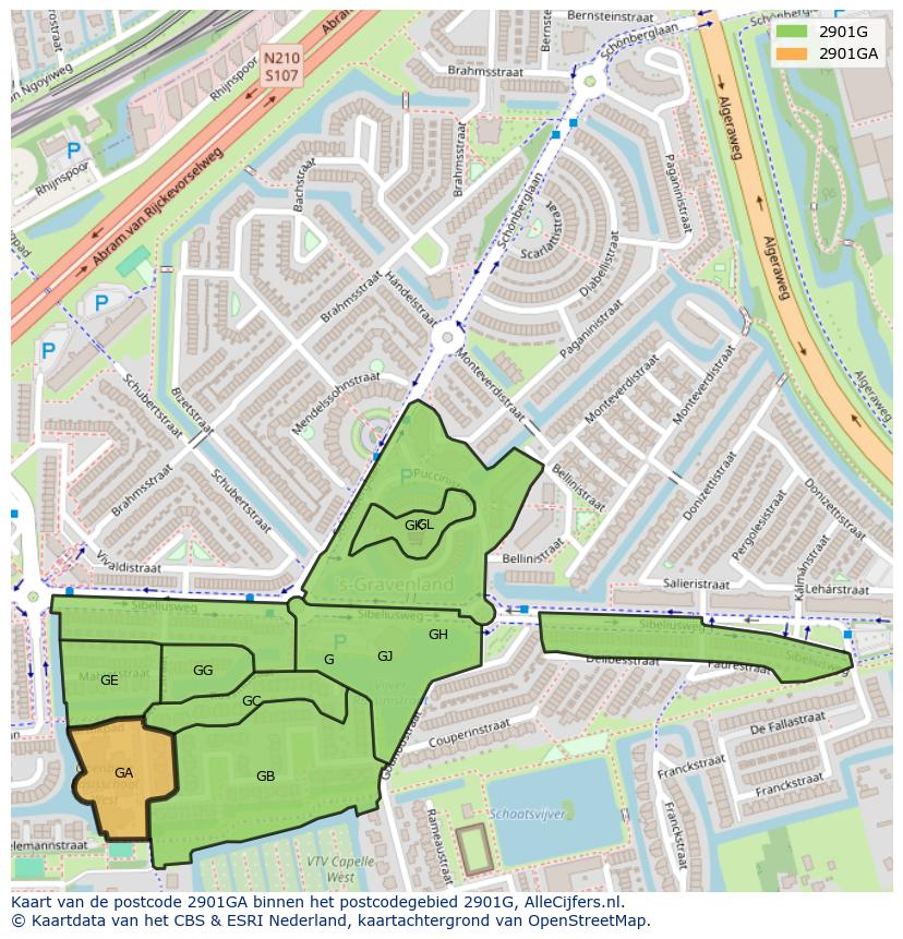 Afbeelding van het postcodegebied 2901 GA op de kaart.