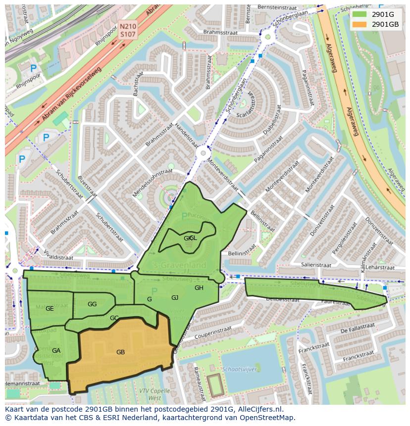 Afbeelding van het postcodegebied 2901 GB op de kaart.