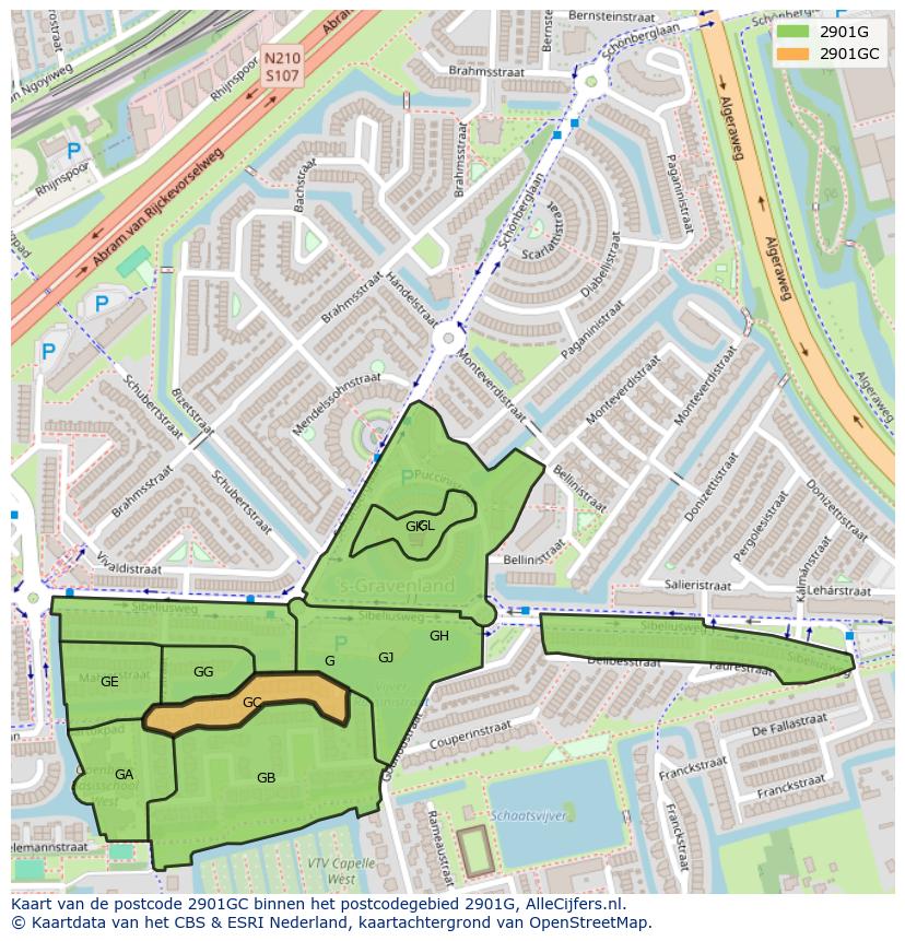 Afbeelding van het postcodegebied 2901 GC op de kaart.