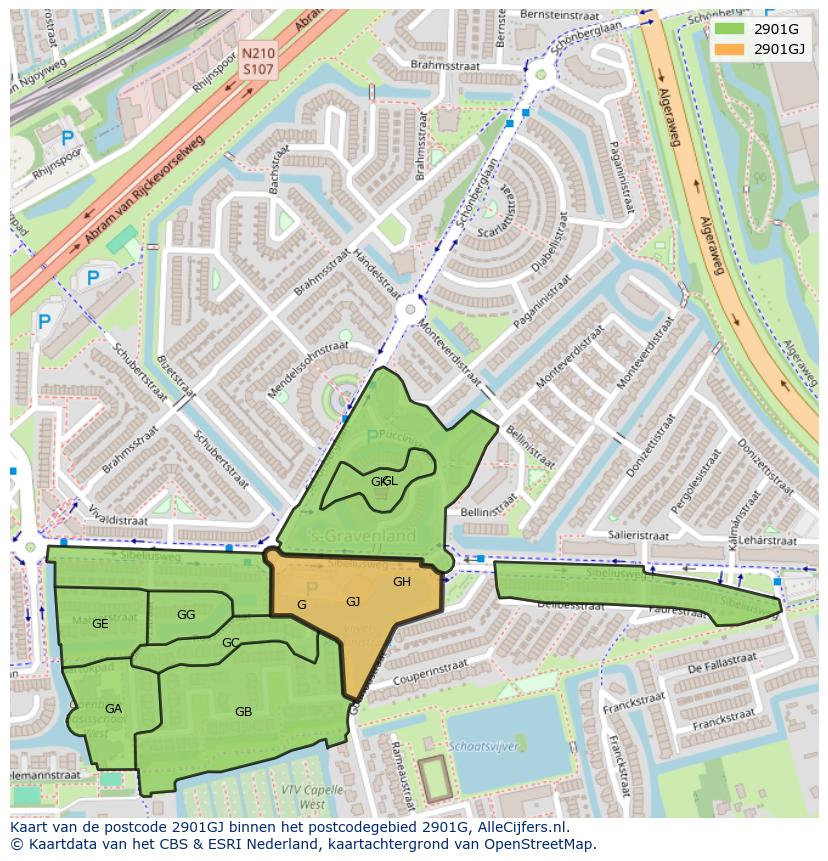 Afbeelding van het postcodegebied 2901 GJ op de kaart.